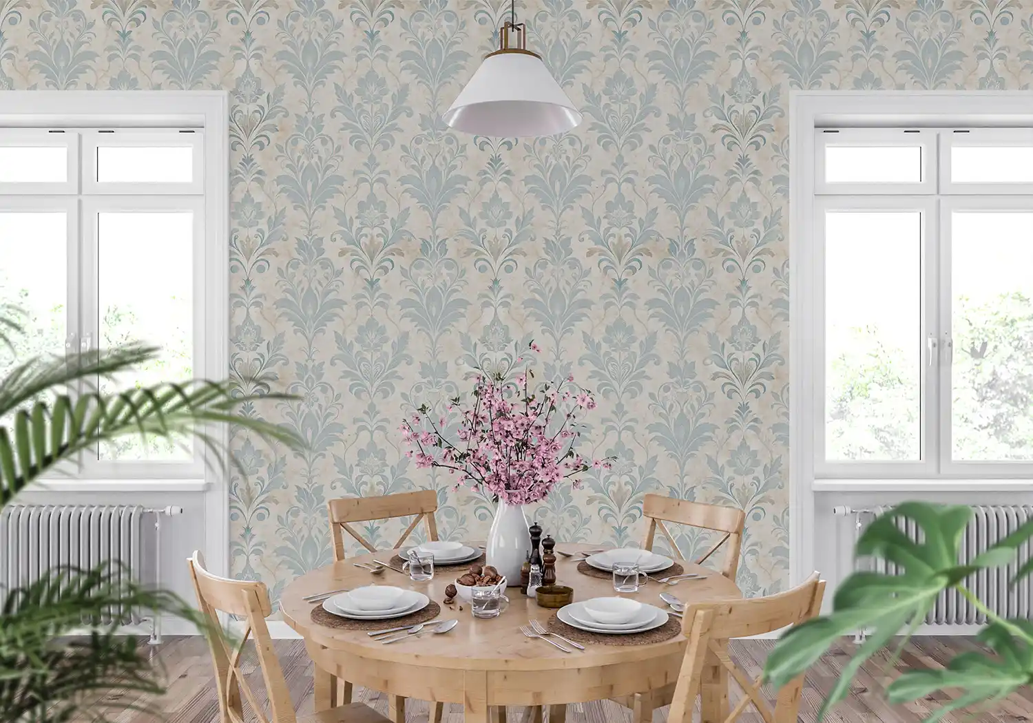 Blush and Blue Damask